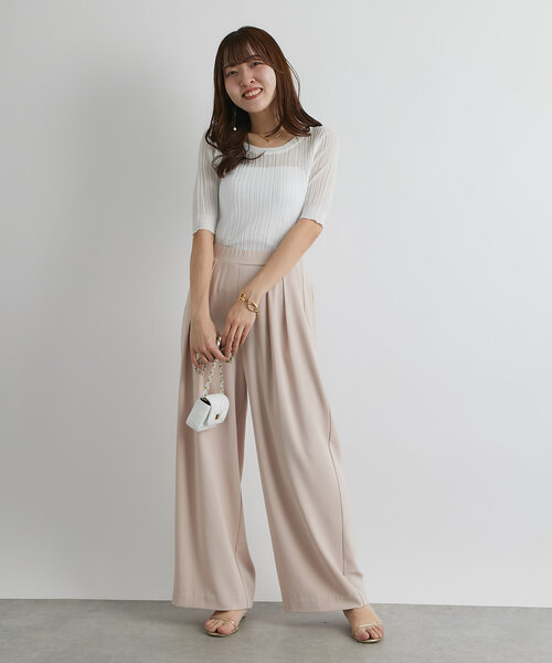La boutique BonBon(ラブティックボンボン)の「【美人見えシアー】シアーランダムリブ5分袖ニット(ニット/セーター・レディース・ホワイト/ピンク/ネイビー・FREE)」の15枚目の写真