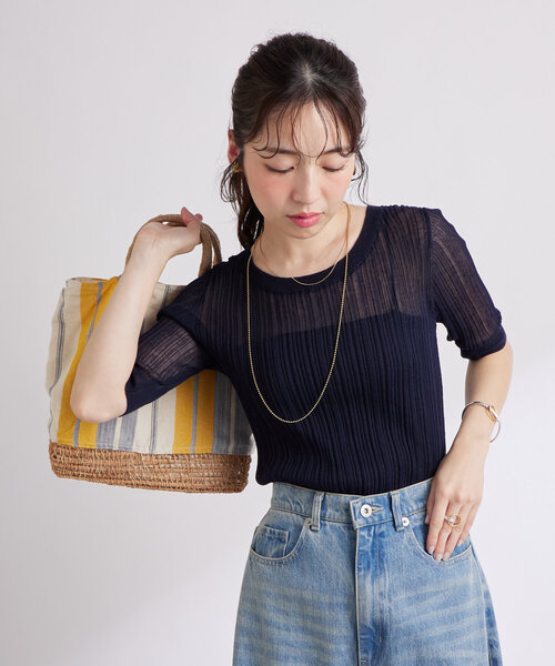 La boutique BonBon(ラブティックボンボン)の「【美人見えシアー】シアーランダムリブ5分袖ニット(ニット/セーター・レディース・ホワイト/ピンク/ネイビー・FREE)」の19枚目の写真