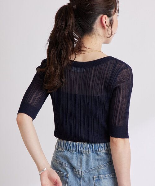 La boutique BonBon(ラブティックボンボン)の「【美人見えシアー】シアーランダムリブ5分袖ニット(ニット/セーター・レディース・ホワイト/ピンク/ネイビー・FREE)」の21枚目の写真