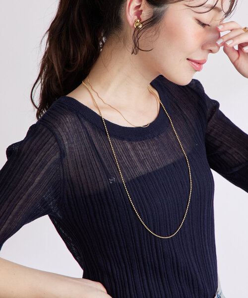 La boutique BonBon(ラブティックボンボン)の「【美人見えシアー】シアーランダムリブ5分袖ニット(ニット/セーター・レディース・ホワイト/ピンク/ネイビー・FREE)」の22枚目の写真