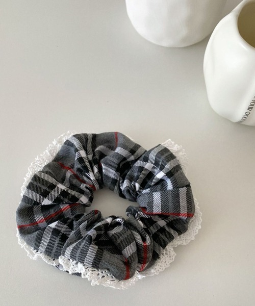 セール】【urge select】チェック柄 レトロ シュシュ(レース付き
