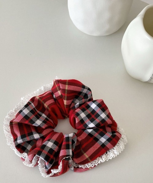 urge select】チェック柄 レトロ シュシュ(レース付き)（シュシュ