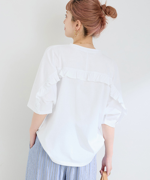 B.C STOCK(ベーセーストック)の「ウォッシャブル / バックフリルTEE(Tシャツ/カットソー・レディース・ブラック/ホワイト・FREE)」の1枚目の写真