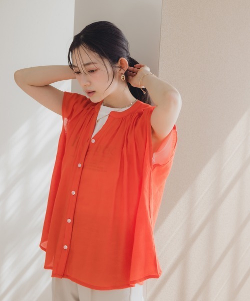 Petitjo(プッチージョ)の「小さいサイズ 楊柳フレンチスリーブブラウス 低身長さん・小柄女性(シャツ/ブラウス・レディース・ベージュ/ネイビー/オレンジ・PM/PS)」の14枚目の写真
