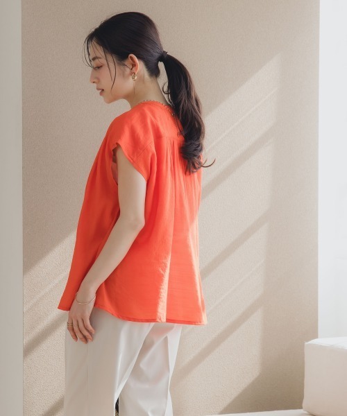 ☆BEIGE.☆サマーブラウス　フレンチスリーブ　32 新品 洗える】OLIVE / フレンチスリーブブラウス / BEIGE