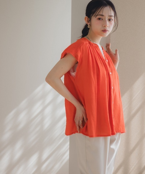 Petitjo（プッチージョ）の「小さいサイズ　楊柳フレンチスリーブブラウス　低身長さん・小柄女性（シャツ/ブラウス・レディース・ベージュ/ネイビー/オレンジ・PM/PS）」の4枚目の写真