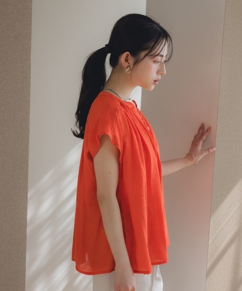 Petitjo（プッチージョ）の「小さいサイズ　楊柳フレンチスリーブブラウス　低身長さん・小柄女性（シャツ/ブラウス・レディース・ベージュ/ネイビー/オレンジ・PM/PS）」の5枚目の写真