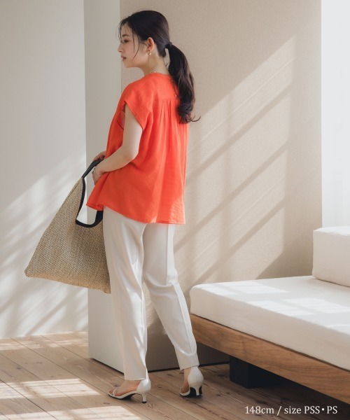 Petitjo（プッチージョ）の「小さいサイズ　楊柳フレンチスリーブブラウス　低身長さん・小柄女性（シャツ/ブラウス・レディース・ベージュ/ネイビー/オレンジ・PM/PS）」の8枚目の写真