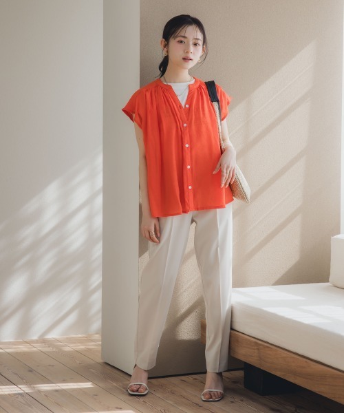 Petitjo（プッチージョ）の「小さいサイズ　楊柳フレンチスリーブブラウス　低身長さん・小柄女性（シャツ/ブラウス・レディース・ベージュ/ネイビー/オレンジ・PM/PS）」の11枚目の写真