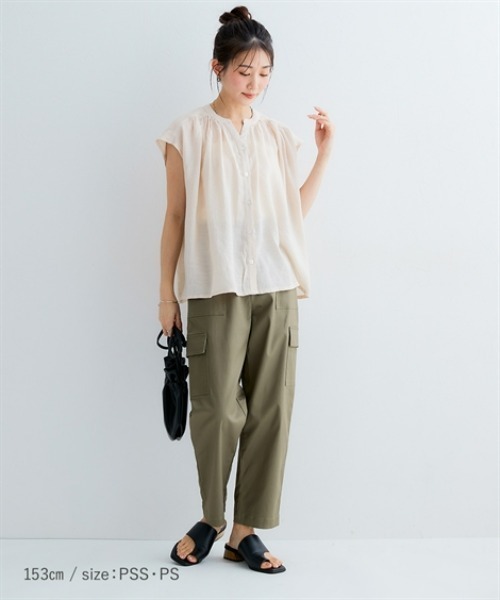 Petitjo（プッチージョ）の「小さいサイズ　楊柳フレンチスリーブブラウス　低身長さん・小柄女性（シャツ/ブラウス・レディース・ベージュ/ネイビー/オレンジ・PM/PS）」の12枚目の写真