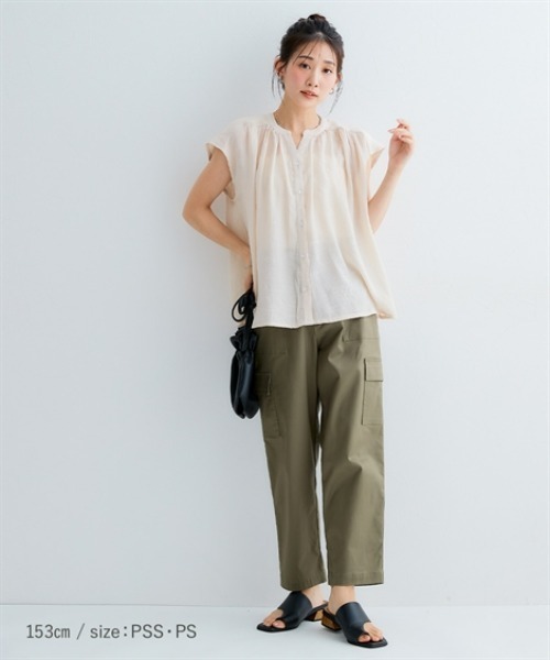 Petitjo（プッチージョ）の「小さいサイズ　楊柳フレンチスリーブブラウス　低身長さん・小柄女性（シャツ/ブラウス・レディース・ベージュ/ネイビー/オレンジ・PM/PS）」の13枚目の写真