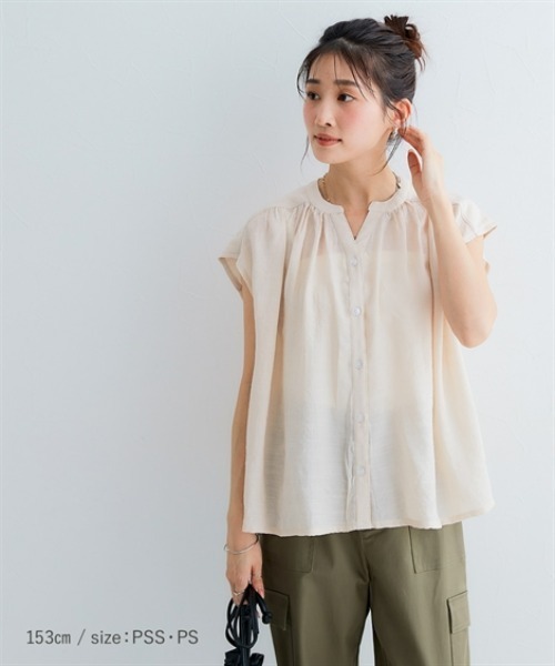 Petitjo（プッチージョ）の「小さいサイズ　楊柳フレンチスリーブブラウス　低身長さん・小柄女性（シャツ/ブラウス・レディース・ベージュ/ネイビー/オレンジ・PM/PS）」の14枚目の写真