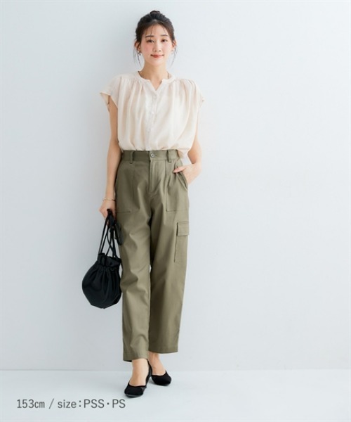 Petitjo（プッチージョ）の「小さいサイズ　楊柳フレンチスリーブブラウス　低身長さん・小柄女性（シャツ/ブラウス・レディース・ベージュ/ネイビー/オレンジ・PM/PS）」の15枚目の写真