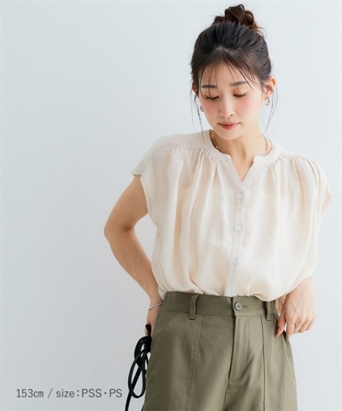 Petitjo（プッチージョ）の「小さいサイズ　楊柳フレンチスリーブブラウス　低身長さん・小柄女性（シャツ/ブラウス・レディース・ベージュ/ネイビー/オレンジ・PM/PS）」の16枚目の写真