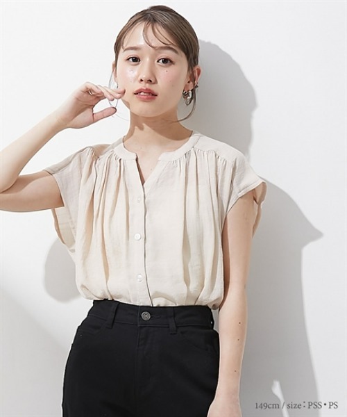 Petitjo（プッチージョ）の「小さいサイズ　楊柳フレンチスリーブブラウス　低身長さん・小柄女性（シャツ/ブラウス・レディース・ベージュ/ネイビー/オレンジ・PM/PS）」の17枚目の写真