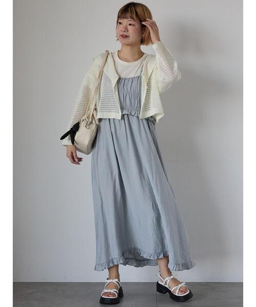 ehka sopo（エヘカソポ）の「シャーリングフリルキャミワンピース（ワンピース・レディース・キナリ/ブラック/グレー・F）」の7枚目の写真