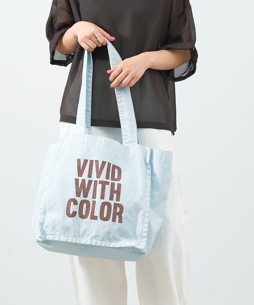 MICA&DEAL（マイカ＆ディール）の「VIVID WITH COLOR"ロゴコットントートバッグ（トートバッグ・レディース・ピンク/サックスブルー/オフホワイト/チャコールグレー・FREE）」の3枚目の写真