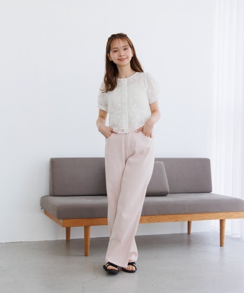 flower（フラワー）の「クラリティフラワーハーフブラウス（シャツ/ブラウス・レディース・コーラル/ホワイト・FREE）」の5枚目の写真