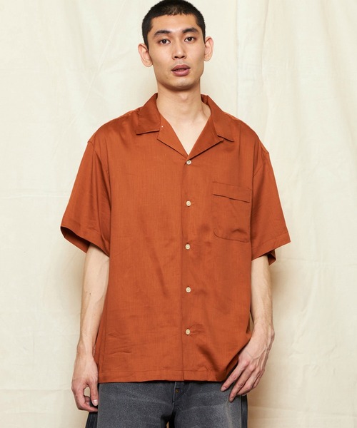 Lee(リー)の「Lee/リー【涼】レーヨンハーフスリーブシャツ(シャツ/ブラウス・メンズ・ブラック/オレンジ・X-LARGE/LARGE/MEDIUM/SMALL)」の2枚目の写真