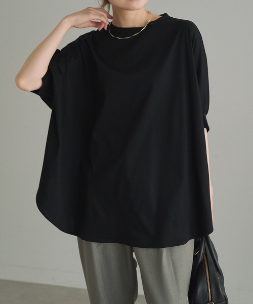 PUAL CE CIN（ピュアルセシン）の「両面シルケットリブ袖Tシャツ（Tシャツ/カットソー・レディース・ベージュ/ブラック/オフホワイト/グレー・FREE）」の3枚目の写真
