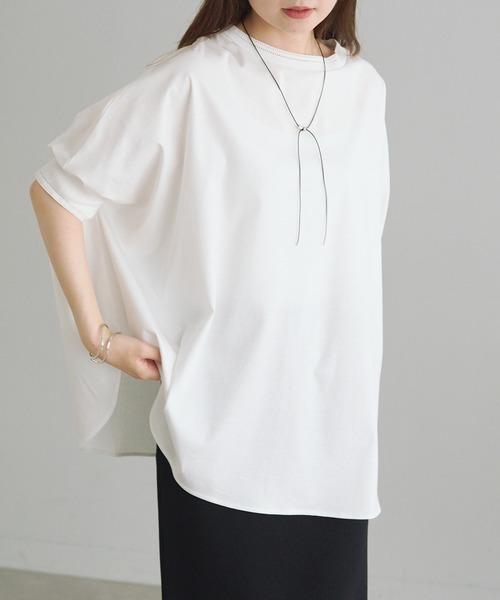 PUAL CE CIN（ピュアルセシン）の「両面シルケットリブ袖Tシャツ（Tシャツ/カットソー・レディース・ベージュ/ブラック/オフホワイト/グレー・FREE）」の5枚目の写真