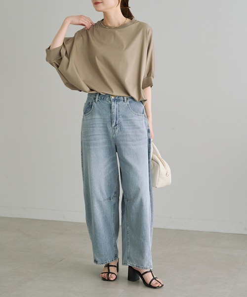 PUAL CE CIN（ピュアルセシン）の「両面シルケットリブ袖Tシャツ（Tシャツ/カットソー・レディース・ベージュ/ブラック/オフホワイト/グレー・FREE）」の14枚目の写真
