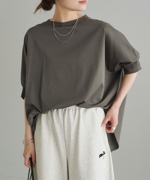 PUAL CE CIN（ピュアルセシン）の「両面シルケットリブ袖Tシャツ（Tシャツ/カットソー・レディース・ベージュ/ブラック/オフホワイト/グレー・FREE）」の17枚目の写真