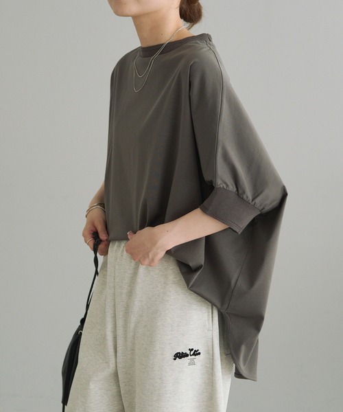 PUAL CE CIN（ピュアルセシン）の「両面シルケットリブ袖Tシャツ（Tシャツ/カットソー・レディース・ベージュ/ブラック/オフホワイト/グレー・FREE）」の18枚目の写真
