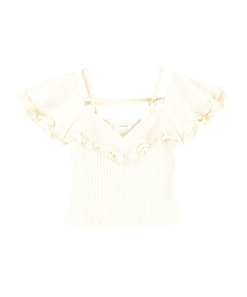 EATME（イートミー）の「ベルテッドラッフルフリルTOP（Tシャツ/カットソー・レディース・ブルー/グレー/ブラック/アイボリー・FREE）」の2枚目の写真