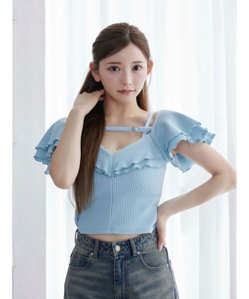 EATME（イートミー）の「ベルテッドラッフルフリルTOP（Tシャツ/カットソー・レディース・ブルー/グレー/ブラック/アイボリー・FREE）」の18枚目の写真