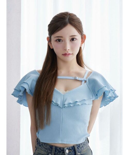 EATME（イートミー）の「ベルテッドラッフルフリルTOP（Tシャツ/カットソー・レディース・ブルー/グレー/ブラック/アイボリー・FREE）」の19枚目の写真