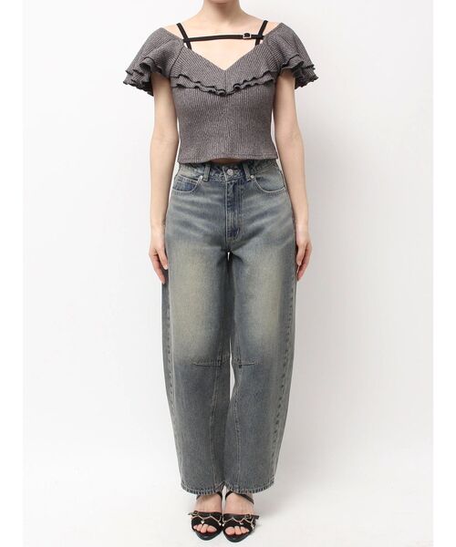 EATME（イートミー）の「ベルテッドラッフルフリルTOP（Tシャツ/カットソー・レディース・ブルー/グレー/ブラック/アイボリー・FREE）」の5枚目の写真