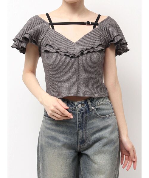 EATME（イートミー）の「ベルテッドラッフルフリルTOP（Tシャツ/カットソー・レディース・ブルー/グレー/ブラック/アイボリー・FREE）」の11枚目の写真