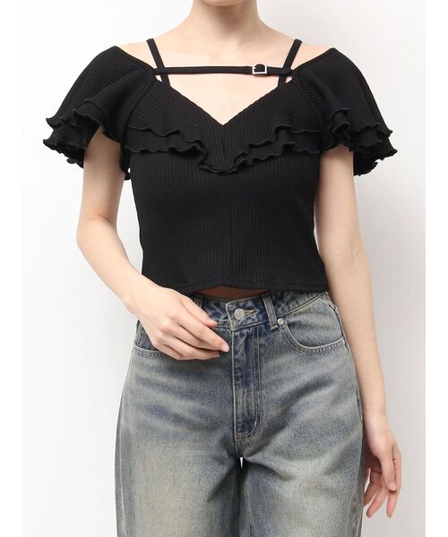 EATME（イートミー）の「ベルテッドラッフルフリルTOP（Tシャツ/カットソー・レディース・ブルー/グレー/ブラック/アイボリー・FREE）」の12枚目の写真