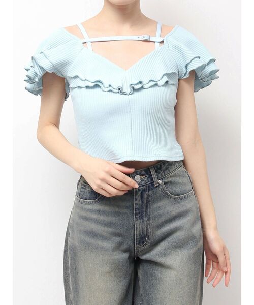 EATME（イートミー）の「ベルテッドラッフルフリルTOP（Tシャツ/カットソー・レディース・ブルー/グレー/ブラック/アイボリー・FREE）」の13枚目の写真