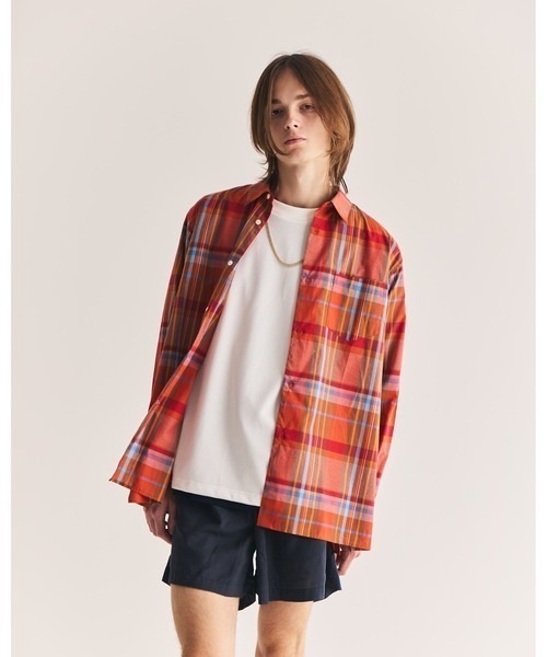 FACTOTUM（ファクトタム）の「【FACTOTUM】 Printed JAQ Square Hem Shirt（シャツ/ブラウス・メンズ・オレンジ系/ネイビー系・46）」の2枚目の写真