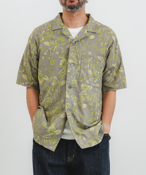 quadro(クオドロ)の「綿麻シーチング花柄pt半袖シャツ(シャツ/ブラウス・メンズ・グレー/オレンジ・LARGE/MEDIUM)」の2枚目の写真