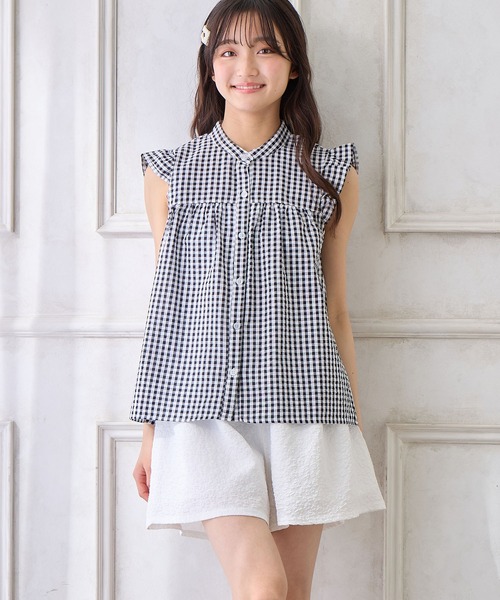 rosymonster・トリプルフリルブラウス（パープルギンガム） 在庫調整】triple frill blouse【5色展開】※順次発送予定