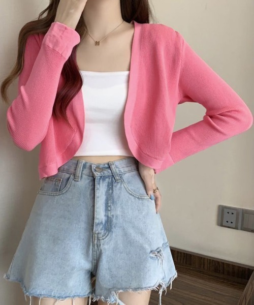 shoppinggo(ショッピングゴー)の「サマーカーディガン UVカット カーデ Vネック(カーディガン/ボレロ・レディース・ブルー/ホワイト/レッド系その他/ベージュ/イエロー・FREE)」の5枚目の写真