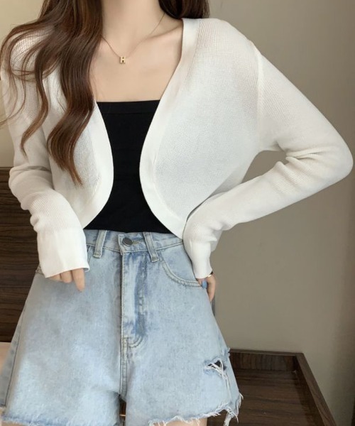 shoppinggo(ショッピングゴー)の「サマーカーディガン UVカット カーデ Vネック(カーディガン/ボレロ・レディース・ブルー/ホワイト/レッド系その他/ベージュ/イエロー・FREE)」の2枚目の写真