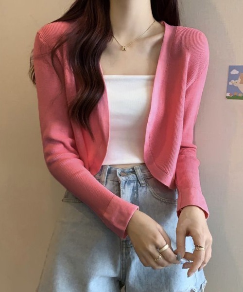 shoppinggo(ショッピングゴー)の「サマーカーディガン UVカット カーデ Vネック(カーディガン/ボレロ・レディース・ブルー/ホワイト/レッド系その他/ベージュ/イエロー・FREE)」の6枚目の写真