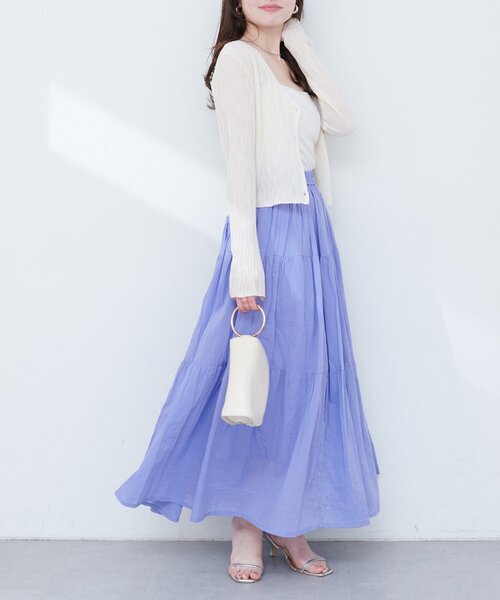 natural couture（ナチュラルクチュール）の「インド綿ボイルティアードスカート（スカート・レディース・ラベンダー/オフホワイト/サックスブルー/ブラック・FREE）」の3枚目の写真