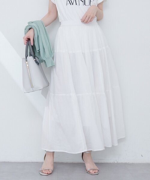 natural couture（ナチュラルクチュール）の「インド綿ボイルティアードスカート（スカート・レディース・ラベンダー/オフホワイト/サックスブルー/ブラック・FREE）」の5枚目の写真