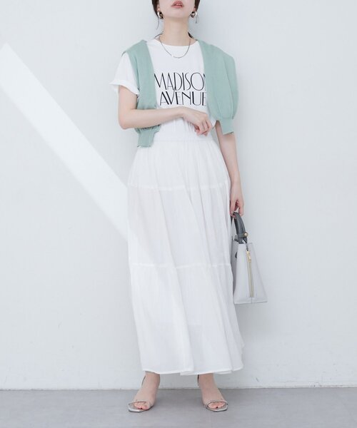 natural couture（ナチュラルクチュール）の「インド綿ボイルティアードスカート（スカート・レディース・ラベンダー/オフホワイト/サックスブルー/ブラック・FREE）」の7枚目の写真