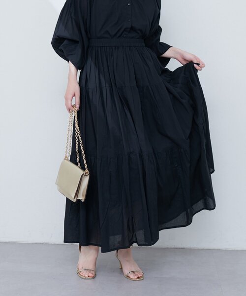 natural couture（ナチュラルクチュール）の「インド綿ボイルティアードスカート（スカート・レディース・ラベンダー/オフホワイト/サックスブルー/ブラック・FREE）」の9枚目の写真