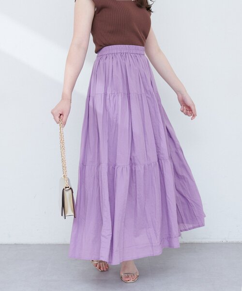 natural couture（ナチュラルクチュール）の「インド綿ボイルティアードスカート（スカート・レディース・ラベンダー/オフホワイト/サックスブルー/ブラック・FREE）」の18枚目の写真