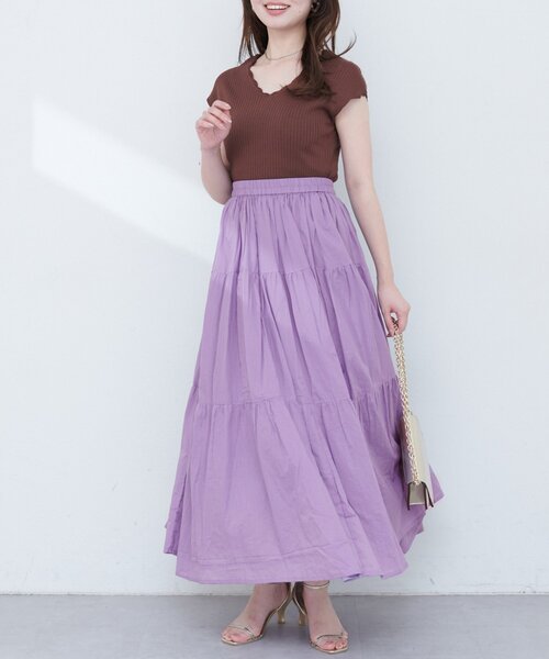 natural couture（ナチュラルクチュール）の「インド綿ボイルティアードスカート（スカート・レディース・ラベンダー/オフホワイト/サックスブルー/ブラック・FREE）」の20枚目の写真