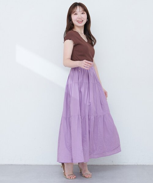 natural couture（ナチュラルクチュール）の「インド綿ボイルティアードスカート（スカート・レディース・ラベンダー/オフホワイト/サックスブルー/ブラック・FREE）」の21枚目の写真