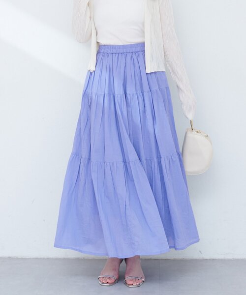 natural couture（ナチュラルクチュール）の「インド綿ボイルティアードスカート（スカート・レディース・ラベンダー/オフホワイト/サックスブルー/ブラック・FREE）」の14枚目の写真