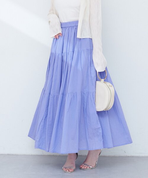 natural couture（ナチュラルクチュール）の「インド綿ボイルティアードスカート（スカート・レディース・ラベンダー/オフホワイト/サックスブルー/ブラック・FREE）」の15枚目の写真